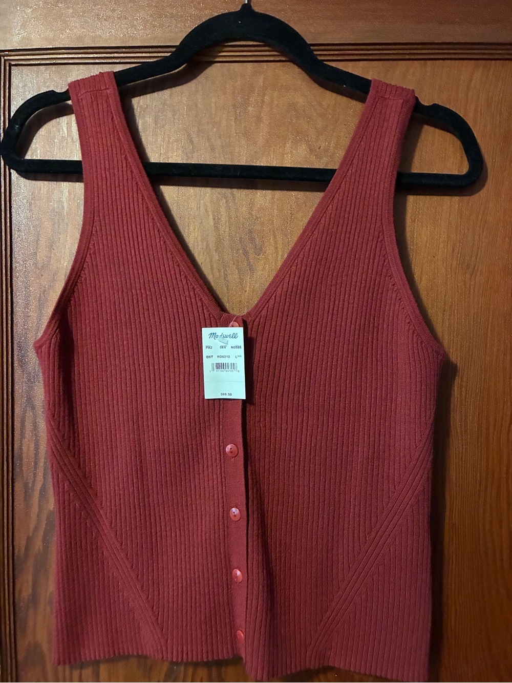 Madewell Sleeveless Ribbed Button-Front Tank Top - Sweater Vest - Rust - NWT